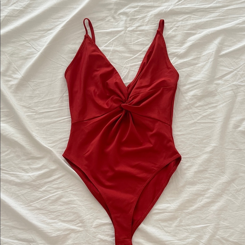 Red Twist Front bodysuit